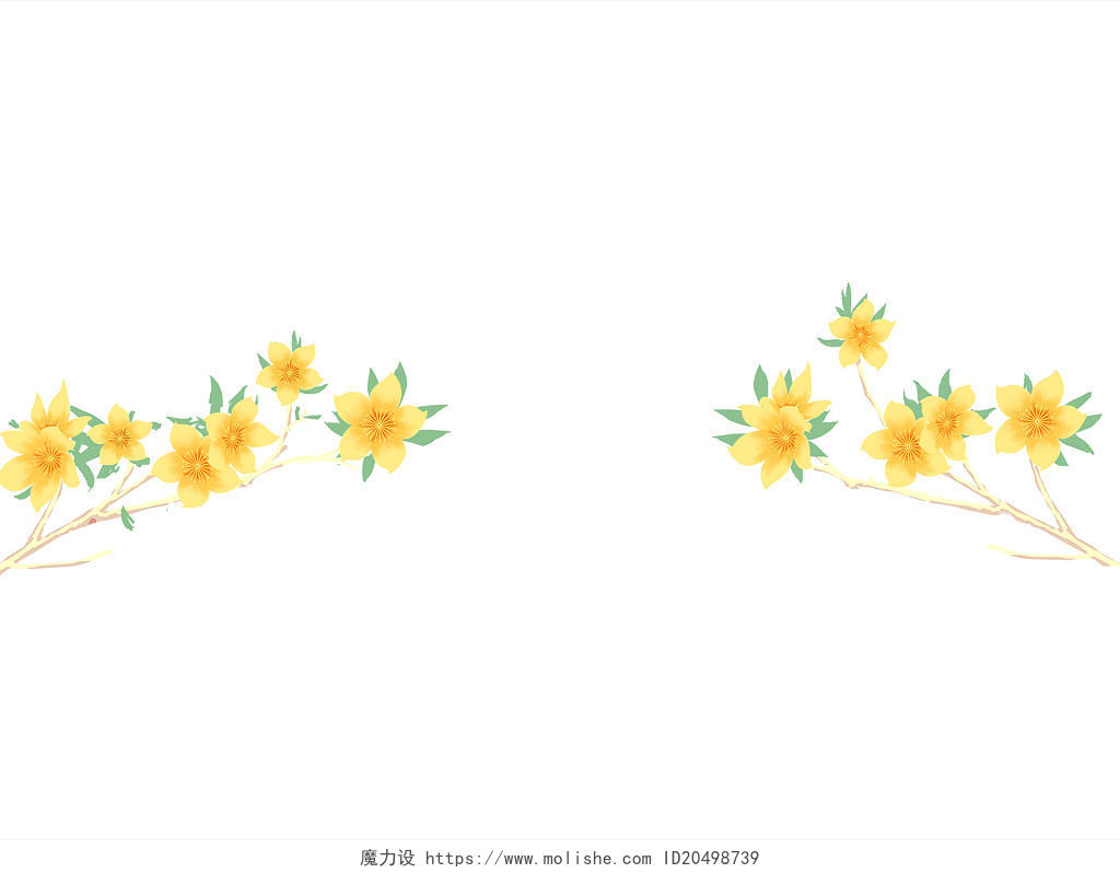黄色花朵花枝落花花瓣PNG素材元素